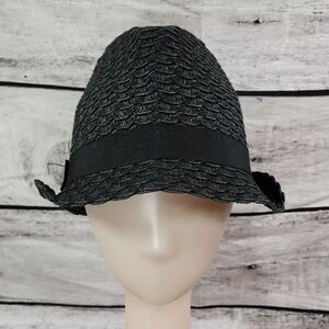 🐞Apt 9 Black/Dark Gray Flat Bow Trimmed Fedora Hat